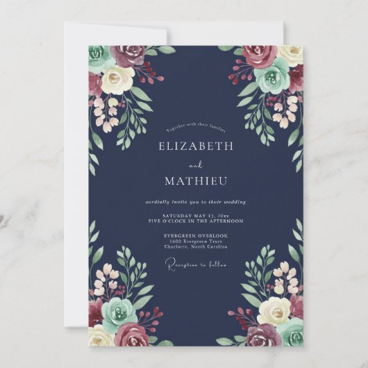 Invitation Mariage de Succulentes Bleu Marine Maussade (Devant)