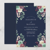 Invitation Mariage de Succulentes Bleu Marine Maussade (Devant / Derrière)