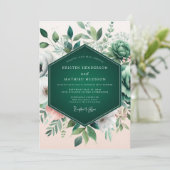 Invitation Mariage de Succulentes Vert Émeraude Flourissantes (Debout devant)