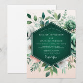 Invitation Mariage de Succulentes Vert Émeraude Flourissantes (Devant / Derrière)