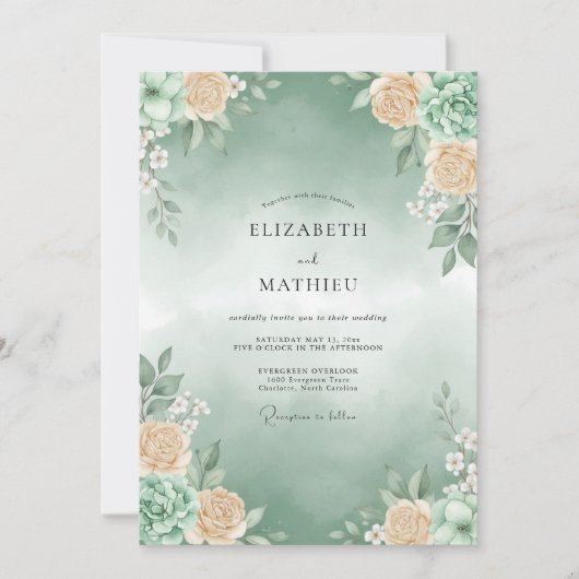 Invitation Mariage de succulentes vert sauge éthéré (Devant)