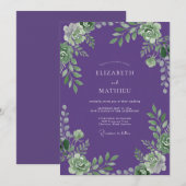 Invitation Mariage de Succulentes Violet Verdoyant (Devant / Derrière)