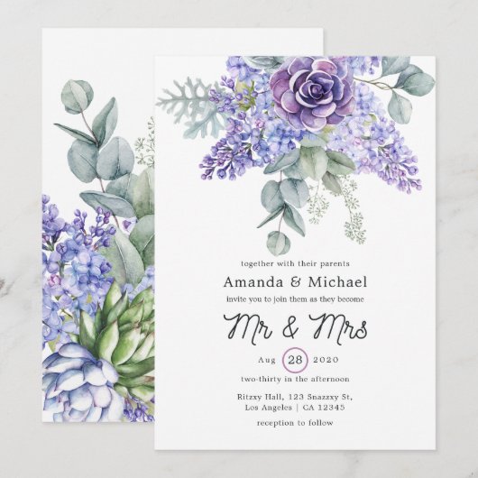 Invitation Mariage de Succulents d'Eucalyptus Tropical (Devant / Derrière)