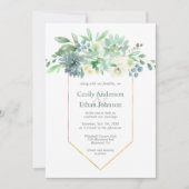 Invitation Mariage de succulents vert pâle et de fleurs blanc (Devant)
