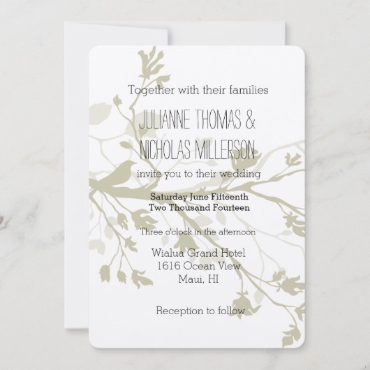 Invitation Mariage de succursales d'oiseaux (Devant)