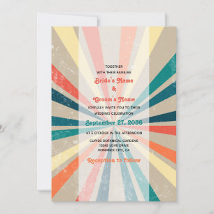 Invitation Mariage de Sunburst Arc-en-ciel coloré rétro