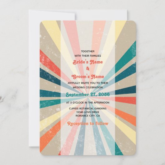 Invitation Mariage de Sunburst Arc-en-ciel coloré rétro (Devant)