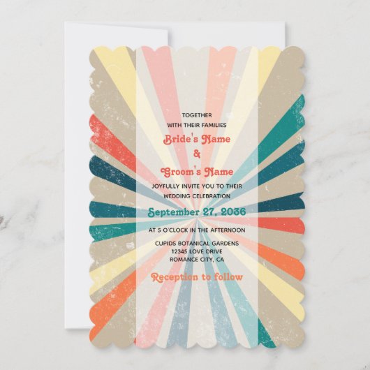 Invitation Mariage de Sunburst Arc-en-ciel coloré rétro (Devant)