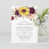 Invitation Mariage de Sunflower Burgundy Red Blush Peony (Debout devant)