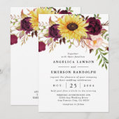 Invitation Mariage de Sunflower Burgundy Red Blush Peony (Devant / Derrière)