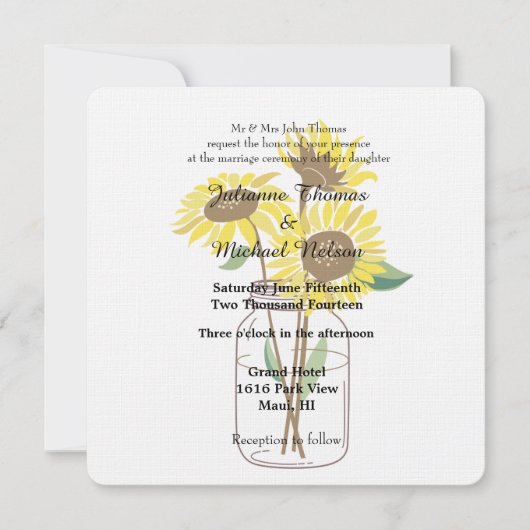 Invitation Mariage de Sunflowers Mason Jars (Devant)