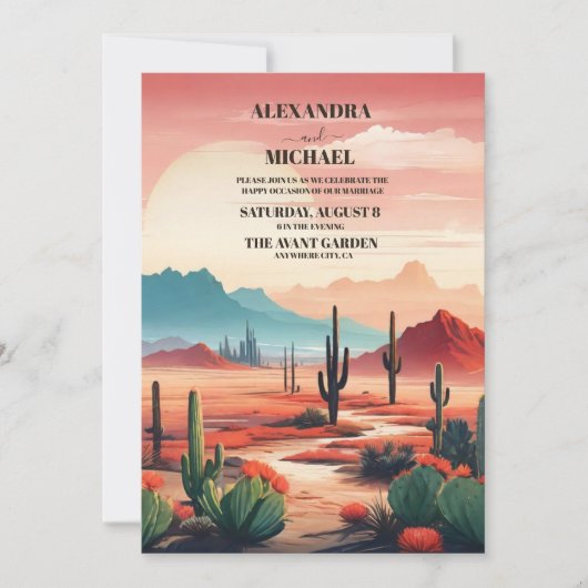 Invitation Mariage de Sunset Boho Desert Cactus (Devant)