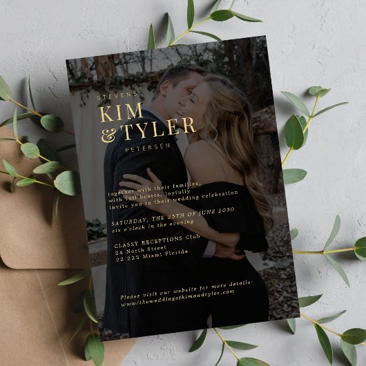 Invitation Mariage de superposition d'or photo transparent mo