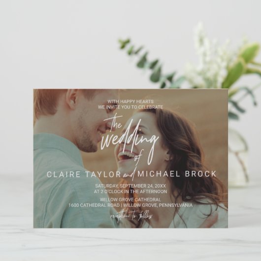 Invitation Mariage de superposition photo horizontale lunaire (Debout devant)