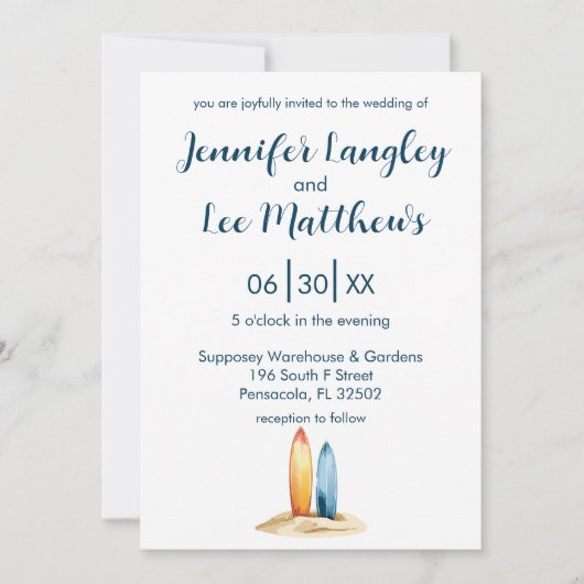 Invitation Mariage de surf aquarelle (Devant)