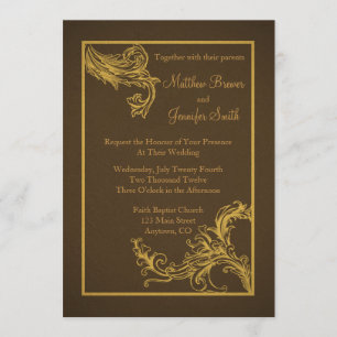 Invitation Mariage de Swoosh Vintage Brown et doré