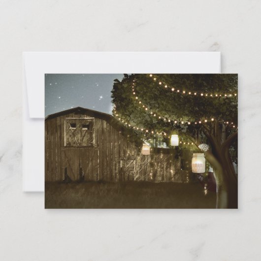 Invitation Mariage de table Rustic Barn & Tree Lights (Dos)