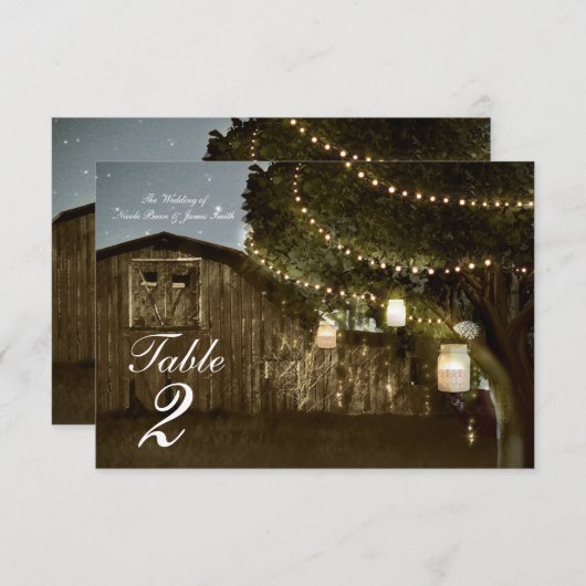 Invitation Mariage de table Rustic Barn & Tree Lights (Devant / Derrière)