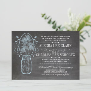 Invitation Mariage de tableau de bord bleu rustique Mason Jar