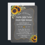 Invitation Mariage de tableau de bord de tournesol rustique<br><div class="desc">Un design rustique et romantique avec des bouquets de tournesol aquarelle, une forme semi-transparente avec un cadre texturé, des flèches avec le coeur et des tournesols comme diviseur, le tout sur un arrière - plan de tableau noir. Utilisez l'outil Personnaliser pour ajouter vos informations. Les articles correspondants peuvent être trouvés...</div>