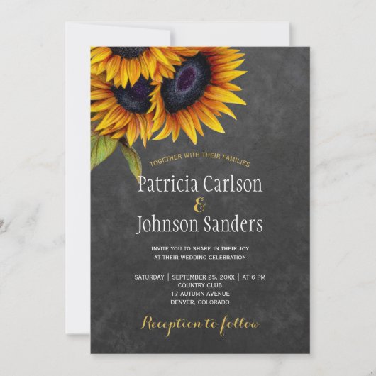 Invitation Mariage de tableau de bord de tournesol rustique é (Devant)