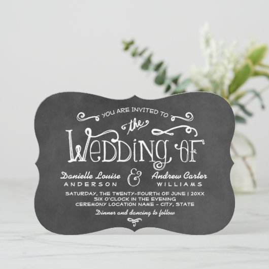 Invitation Mariage de tableau de bord noir de script rustique (Debout devant)