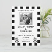 Invitation Mariage de tableau de bord noir et blanc chic (Debout devant)