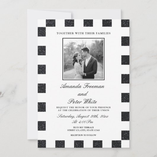 Invitation Mariage de tableau de bord noir et blanc élégant (Devant)