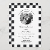Invitation Mariage de tableau de bord noir et blanc élégant (Devant / Derrière)