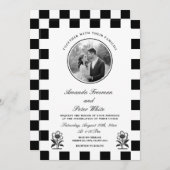 Invitation Mariage de tableau de bord noir et blanc élégant (Devant / Derrière)