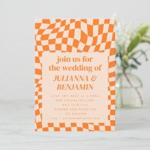 Invitation Mariage de tableau de bord orange rétro tout en un