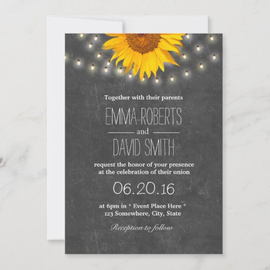 Invitation Mariage de tableau de bord tournesol et cordes (Devant)