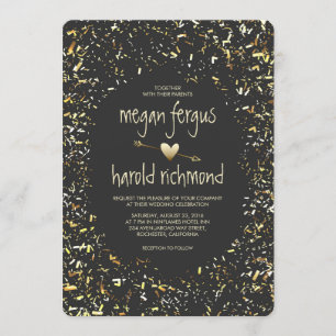 Invitation Mariage de tableau noir de faux confetti d'or