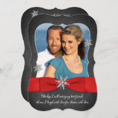 Invitation Mariage de tableau noir | Flèches rouges, argentée (Devant / Derrière)