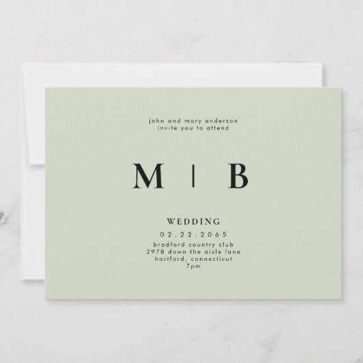 Invitation Mariage de taille monographique élégant et simple (Devant)