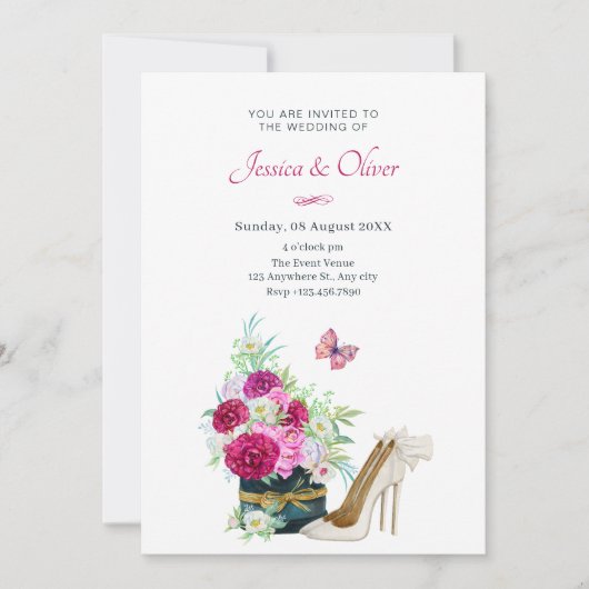 Invitation Mariage de talons de bouquet fleuri (Devant)