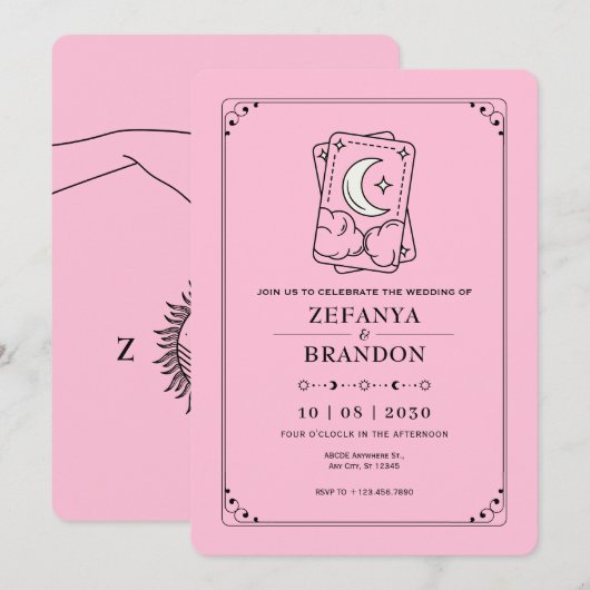 Invitation Mariage de tarot rose (Devant / Derrière)