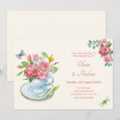 Invitation Mariage de tasse de thé floral (Devant / Derrière)