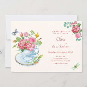 Invitation Mariage de tasse de thé floral