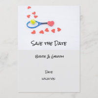 Mariage de tennis avec raquette et coeurs