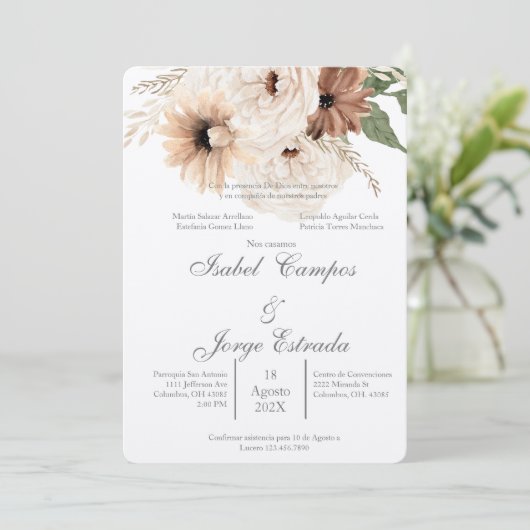 Invitation Mariage de terracota Boho (Debout devant)