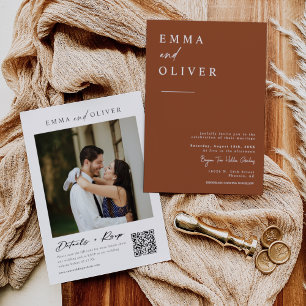 Invitation Mariage de Terracotta Boho moderne Photo QR Code