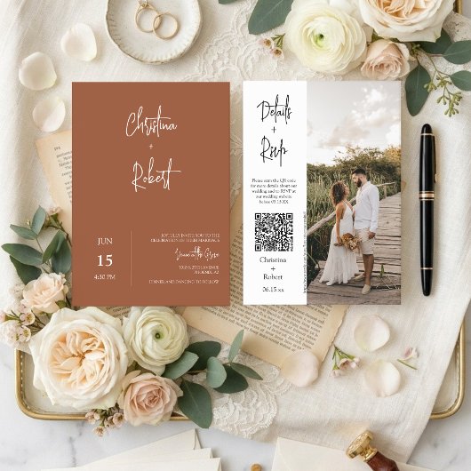 Invitation Mariage de Terracotta Boho moderne Photo QR Code R