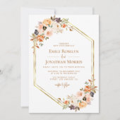 Invitation mariage de terre fleurie de chute d'or géométrique (Devant)