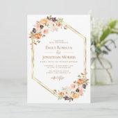 Invitation mariage de terre fleurie de chute d'or géométrique (Debout devant)