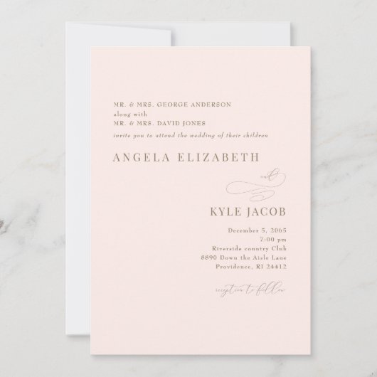 Invitation Mariage de texte Blush Gold simple et élégant (Devant)