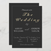 Invitation Mariage de texte élégant en or gris (Devant / Derrière)