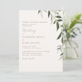 Invitation Mariage de texte léger Champagne Greenery Gold (Debout devant)