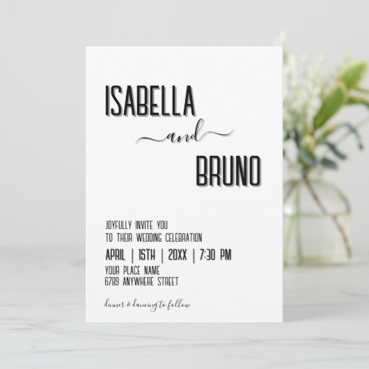 Invitation Mariage de texte personnalisé noir moderne et élég (Debout devant)