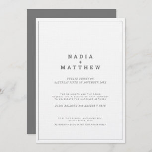 Invitation Mariage de texte vertical blanc gris minimal